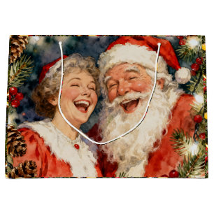 Ein süßer vintage Herr und Frau Claus Weihnachten Große Geschenktüte