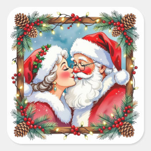 Ein süßes altmodisches Weihnachten   Mr und Mrs Cl Quadratischer Aufkleber