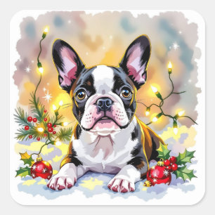 Ein süßes Boston Terrier Weihnachten Quadratischer Aufkleber
