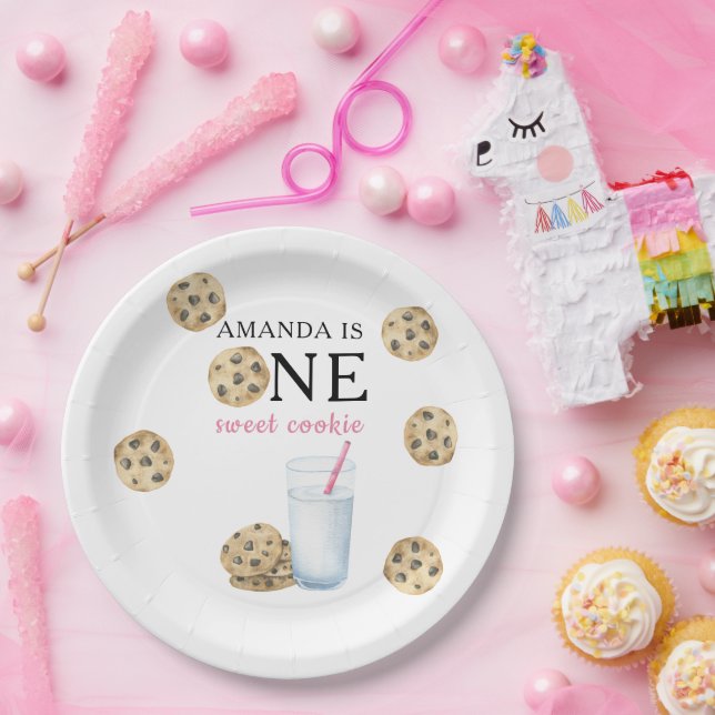 Ein süßes Cookie & Milchmädchen zum ersten Geburts Pappteller (Party)
