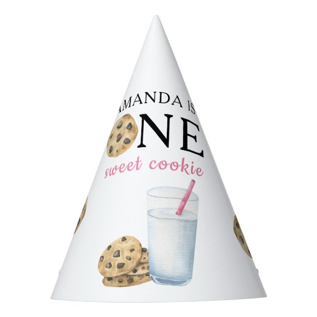 Ein süßes Cookie & Milchmädchen zum ersten Geburts Partyhütchen (Vorderseite)