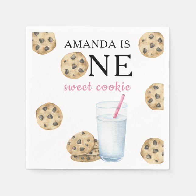 Ein süßes Cookie & Milchmädchen zum ersten Geburts Serviette (Vorderseite)