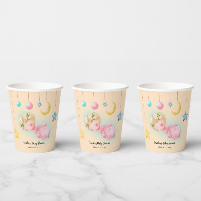 Ein süßes kleines Mädchen Babydusche Papiertüten Pappbecher (Multi)