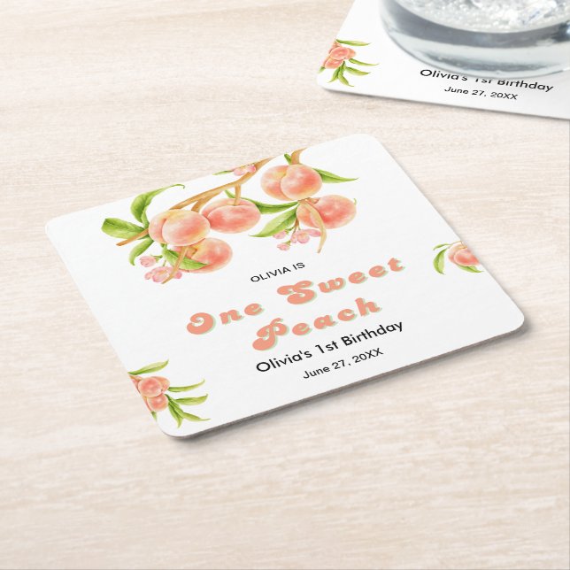 Ein süßes Pfirsichobst 1. Geburtstag Rechteckiger Pappuntersetzer (angewinkelt)