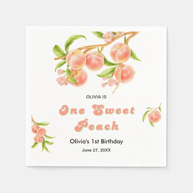 Ein süßes Pfirsichobst 1. Geburtstag Serviette (Vorderseite)