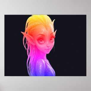 Ein süßes rosa außerirdisches Alien-Mädchen an ein Poster
