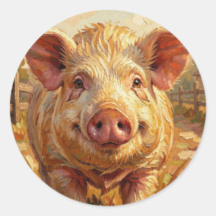 Ein süßes Schwein auf einem schmutzigen Bauernhof Runder Aufkleber