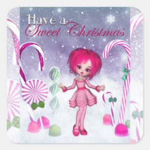 Ein süßes Weihnachten :: Pink Cookie Poser Girl Quadratischer Aufkleber