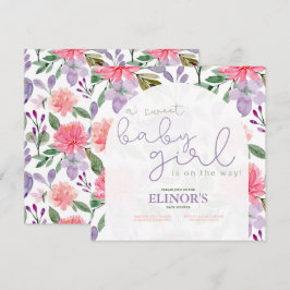 Ein Sweet Baby Girl Lila & Pink Floral Baby Dusche Einladung