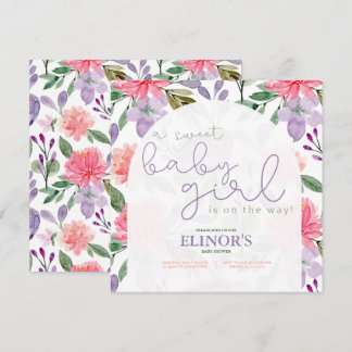 Ein Sweet Baby Girl Lila & Pink Floral Baby Dusche Einladung