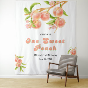 Ein Sweet Peach Fruit Girl 1. Geburtstag Hintergru Wandteppich