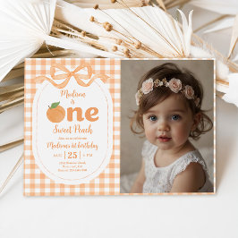 Ein Sweet Peach Girl 1. Geburtstag Foto Einladung