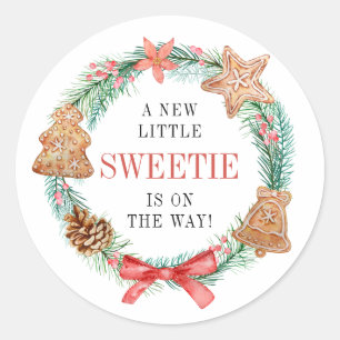 Ein Sweetie ist auf dem Weg Weihnachtsdusche Runder Aufkleber