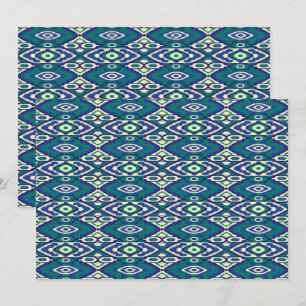 Ein symmetrisches Muster aus blauen Motiven auf ei Dankeskarte