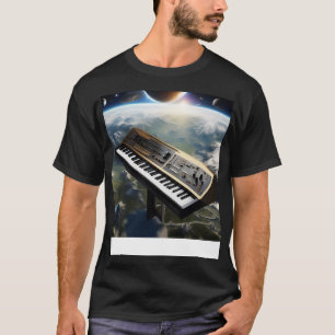 Ein Synthesizer fliegt über die Erde T-Shirt