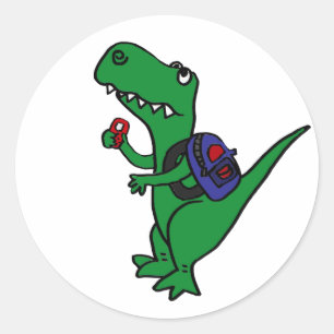 Ein T-rex Dinosaurier zurück zu SchulCartoon Runder Aufkleber
