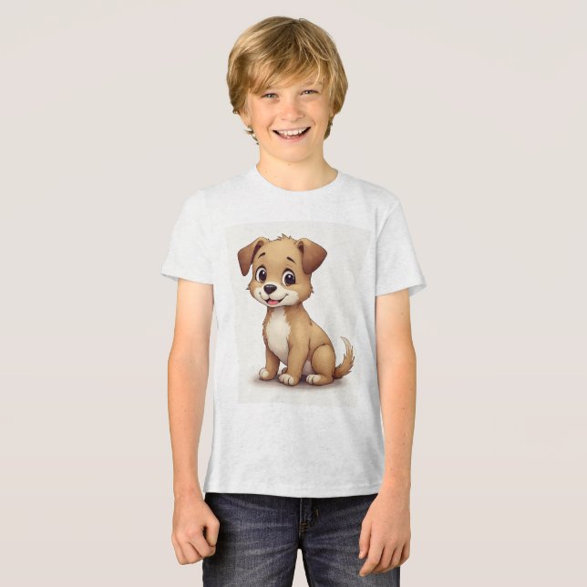 ein T - Shirt mit einem niedlichen Welpen darauf (Vorderseite voll)