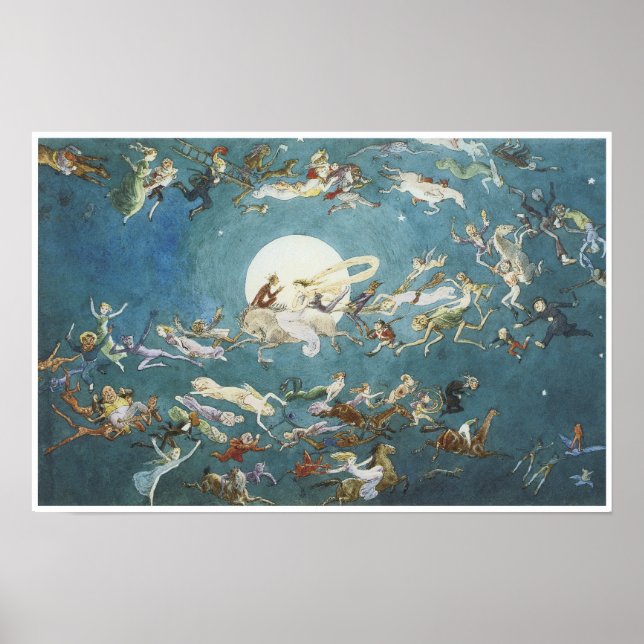 Ein Tanz um den Mond herum - Märchenmalerei Poster (Vorne)