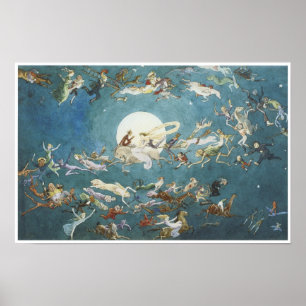 Ein Tanz um die Mond-feenhafte Malerei Poster