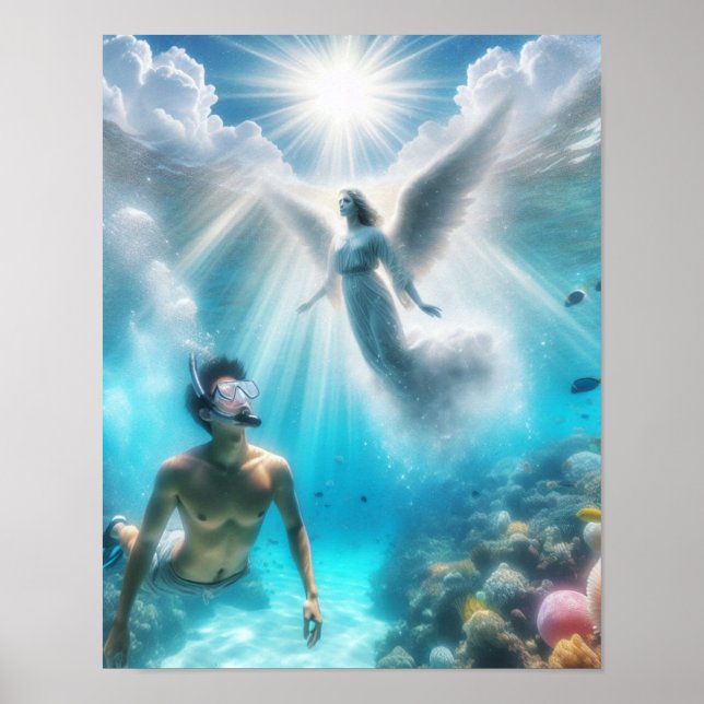 Ein Taucher, überrascht von einem Engel Poster (Vorne)