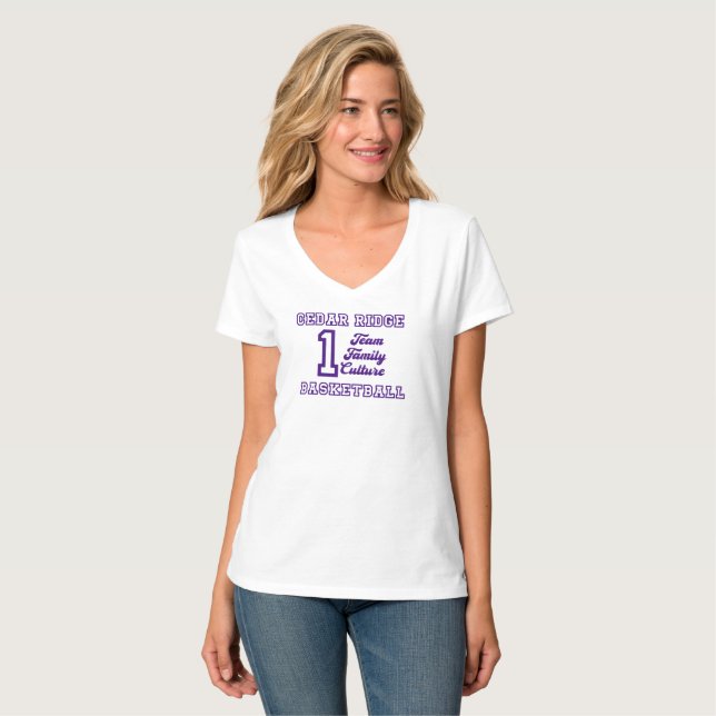 Ein Team Ladys White V-Neck T-Shirt (Vorderseite Vollansicht)