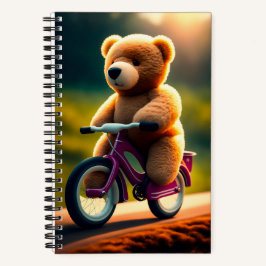 Ein Teddybär, der ein FahrradNotebook fährt Notizbuch