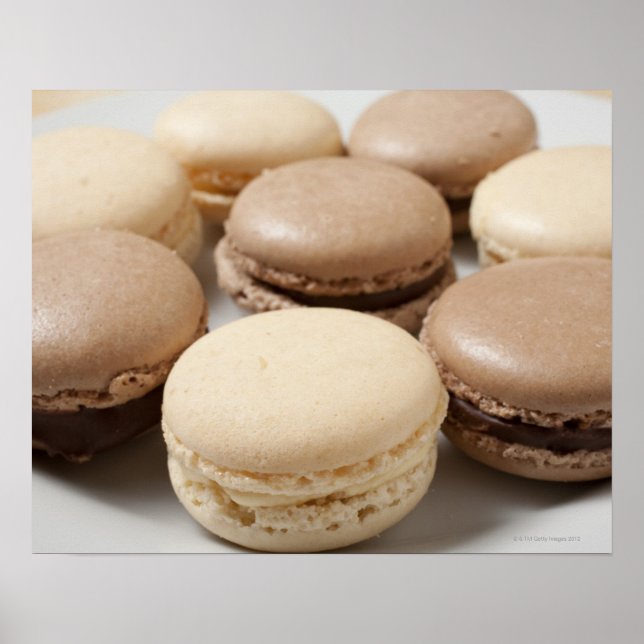 Ein Teller Schokolade und Vanilla Macarons, die Poster (Vorne)