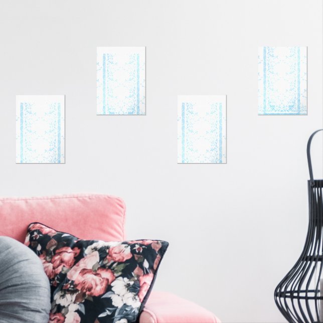 Ein Teppich mit blauen und weißen kreativen Künste Bilderwand Sets (Wohnzimmer)