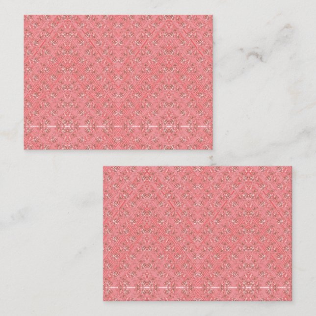 Ein Teppich mit roten und rosa Motiven ist mit ein Terminkarte (Vorne/Hinten)