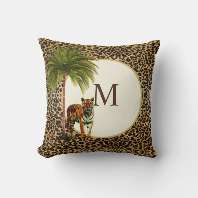 Ein Tiger Leopard Muster Elegantes Vintages Monogr Kissen (Vorderseite)