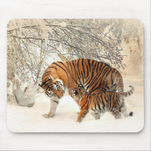 Ein Tiger und eine Trübe im schneebedeckten Mousep Mousepad