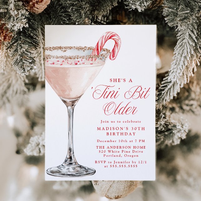 „Ein Tini-Bitchen älter“ Candy Cane Martini Geburt Einladung (Von Creator hochgeladen)
