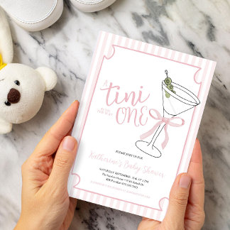 Ein Tini ist auf dem Weg Pink Stripes Babydusche Einladung