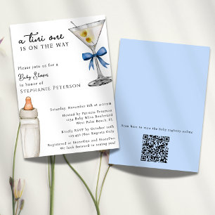 Ein Tini One Blue Martini Themed QR Code Baby Dusc Einladung