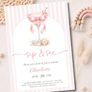 Ein Tini One Gebogen Rosa Streifen Baby Trink Und Einladung