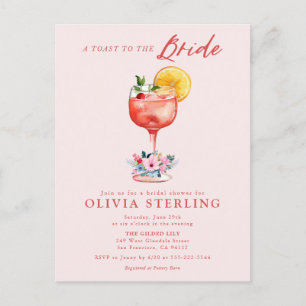 Ein Toast auf die Braut Rosa Brautparty-Einladung Postkarte