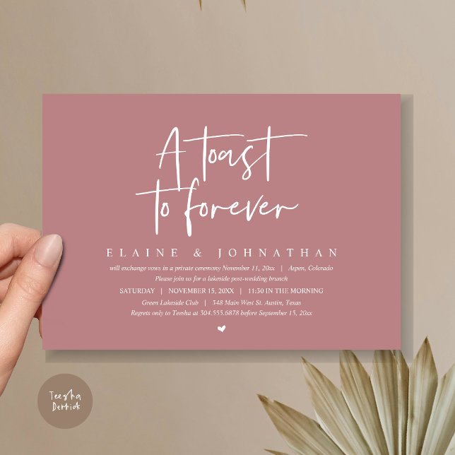 Ein Toast für immer, ein Brunch-Party für Hochzeit Einladung (A Toast To Forever, Wedding Elopement Brunch Party Invitation Card, PDF, in Dusty Rose Pink)