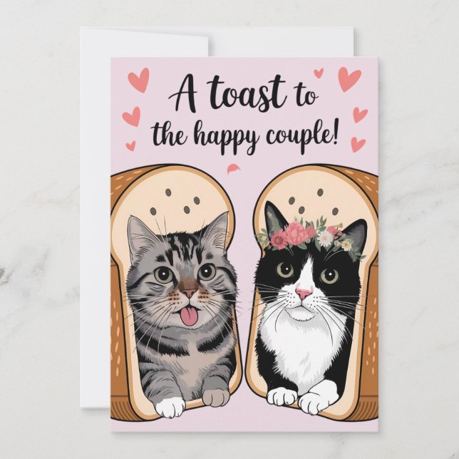 Ein Toast zum glücklichen Paar-Funny Cat Hochzeit Einladung (Vorderseite)