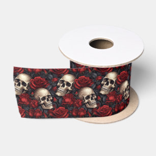 Ein Totenkopf- und Rosen-Serien-Design 10 Satinband