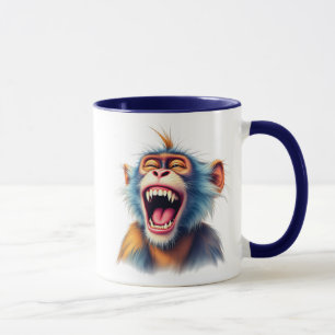 Ein toter Affe lacht mit einem glänzenden Lächeln. Tasse