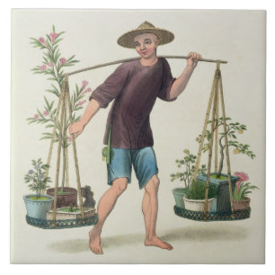 Ein Träger mit Obstbäumen und Blumen, überziehe Fliese