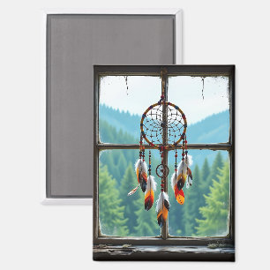 Ein Traumfänger in einem Fenster mit Blick auf Ber Magnet