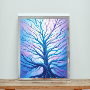 Ein traumhafter Baum in Schatten von Blau und Lila Fotodruck