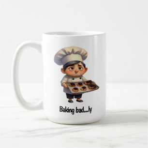 Ein trauriger Koch mit gebranntem Brot Kaffeetasse