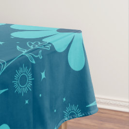 Ein trendiges cyanfarbenes Blumendesign Tischdecke