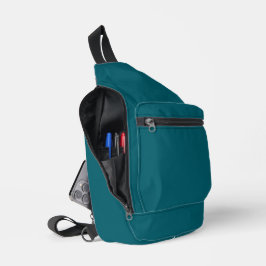 Ein türkis-blauer texturierter Hintergrund füllt d Crossbody Bag