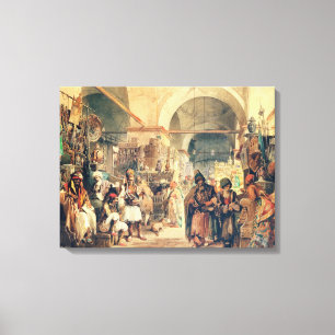 Ein türkischer Basar, 1854 (Bleistift u. w/c auf Leinwanddruck