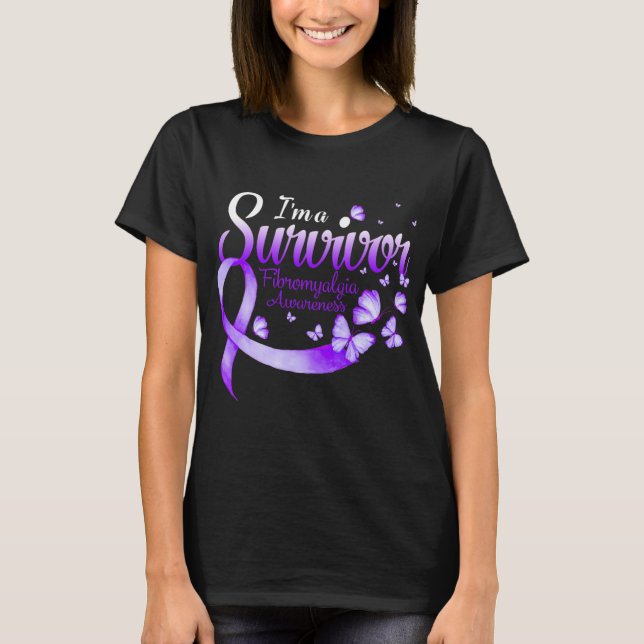 Ein Überlebender fibromyalgischer Schmetterling 1 T-Shirt (Vorderseite)