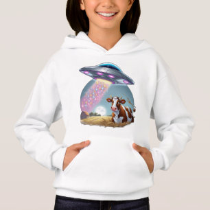 Ein UFO, das eine Kuh entführt, mit einem Strahl a Hoodie