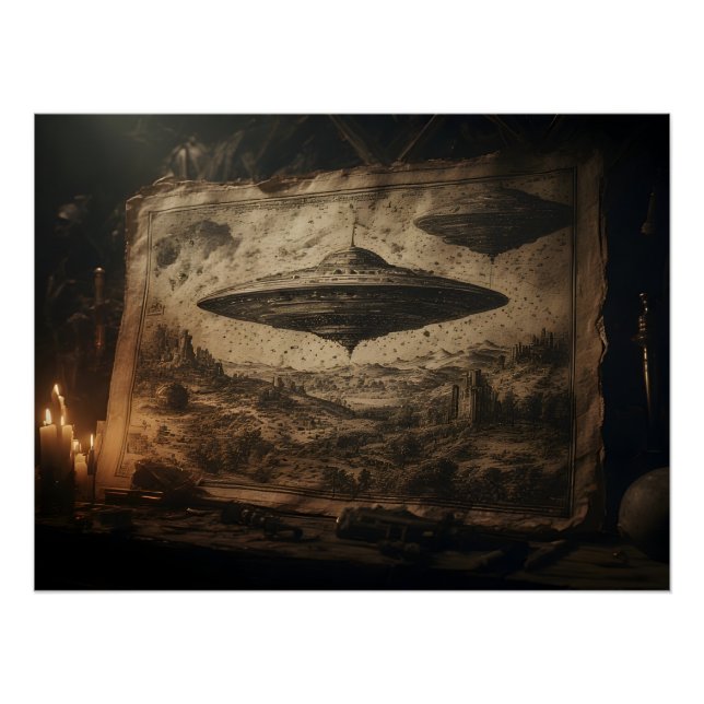 Ein UFO im Stil von Leonardo da Vinci Poster (Vorderseite)